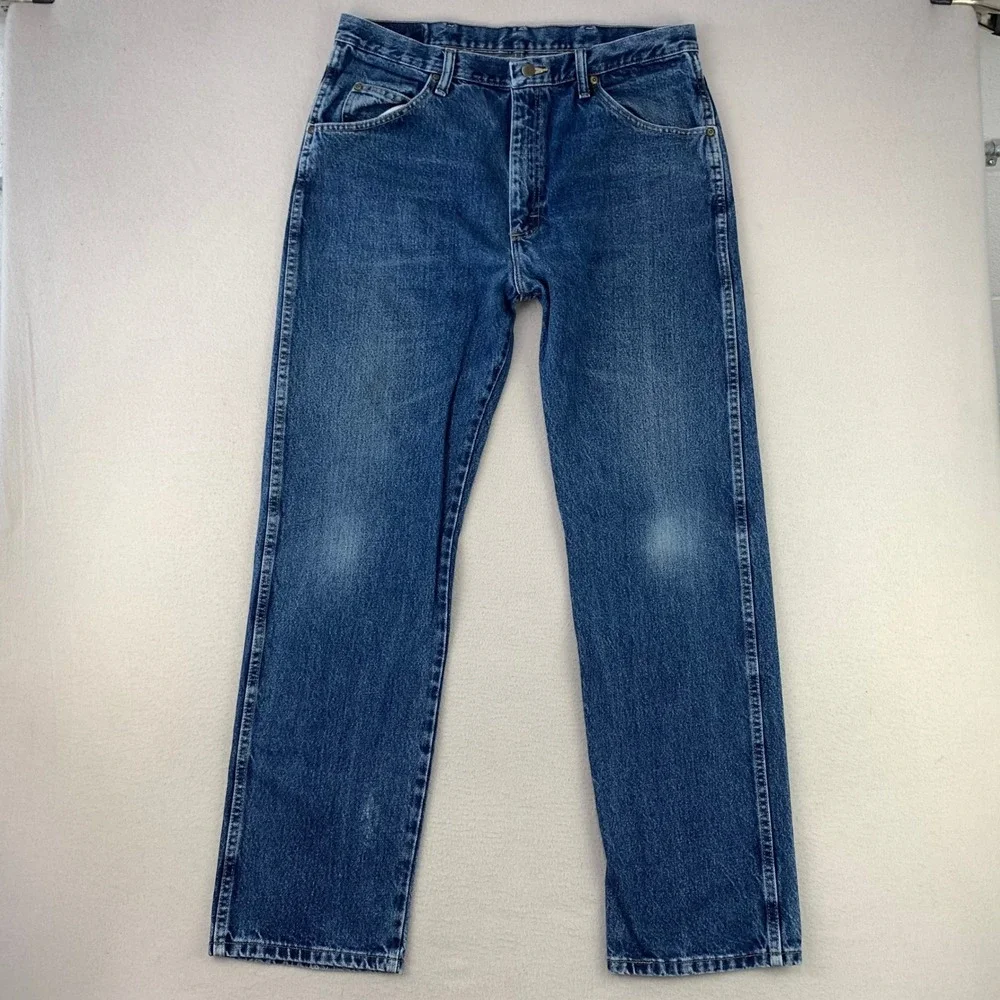 Wrangler Jeans‎ Mens 36x32 Dark Denim Regular Fit Western Faded Workwear